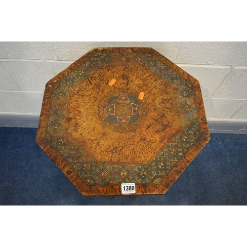 1380 - A MOORISH STAINED MAHOGANY OCTAGONAL OCCASIONAL TABLE, diameter 44cm x height 76cm