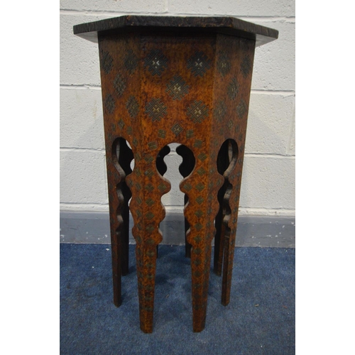 1380 - A MOORISH STAINED MAHOGANY OCTAGONAL OCCASIONAL TABLE, diameter 44cm x height 76cm