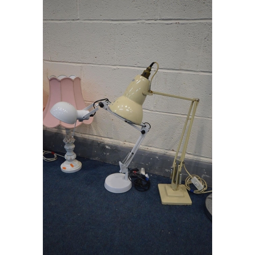 1384 - A CREAM PAINTED HERBERT TERRY AND SONS ANGLE POISE DESK LAMP, on a stepped base (paint peeling) alon... 