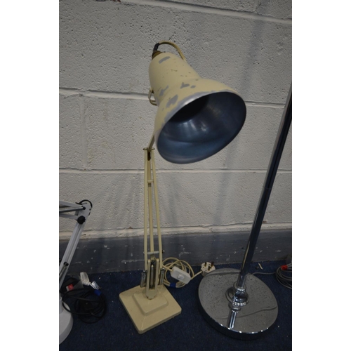 1384 - A CREAM PAINTED HERBERT TERRY AND SONS ANGLE POISE DESK LAMP, on a stepped base (paint peeling) alon... 