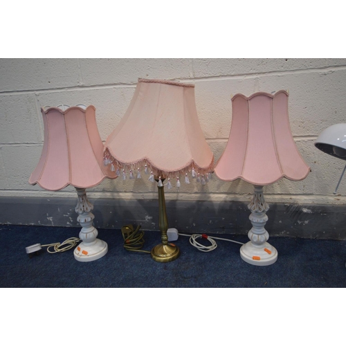 1384 - A CREAM PAINTED HERBERT TERRY AND SONS ANGLE POISE DESK LAMP, on a stepped base (paint peeling) alon... 