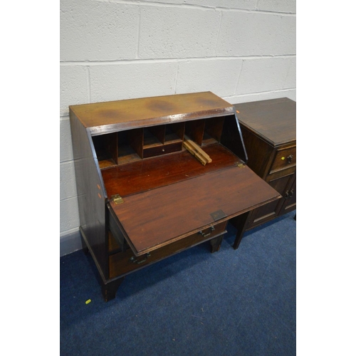 1385 - AN EDWARDIAN MAHOGANY AND INLAID BUREAU with three drawers, width 75cm x depth 40cm x height 92cm (S... 