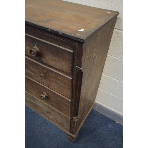 1391 - A GEORGIAN OAK CHEST OF TWO OVER THREE LONG DRAWERS, turned handles, on bracket feet, width 112cm x ... 