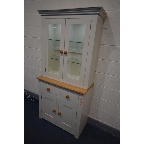 1401 - A PARTIALLY PAINTED AND OAK DISPLAY CABINET, with double glazed doors, led lighting, and two drawers... 