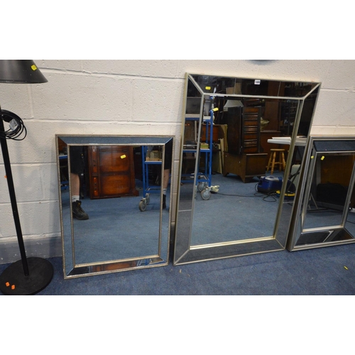 1409 - FOUR VARIOUS WALL MIRRORS, three with mirrored frames, largest mirror size, 113cm x 83cm, another mi... 