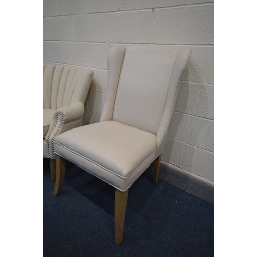 1411 - AN MODERN OATMEAL UPHOLSTERED ARMCHAIR and another chair (2)