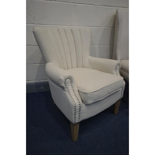 1411 - AN MODERN OATMEAL UPHOLSTERED ARMCHAIR and another chair (2)