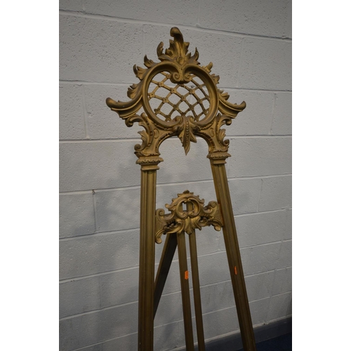 1436 - A GILTWOOD FRENCH STYLE ARTIST EASEL, foliate decoration, width 60cm x height 190cm