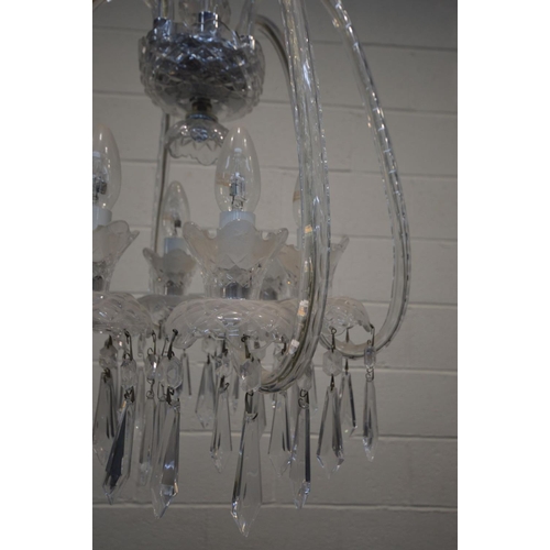 1442 - A WATERFORD FLEUR DE LIS CRYSTAL SIX BRANCH CHANDELIER, with glass droppers, marked to top, height 6... 