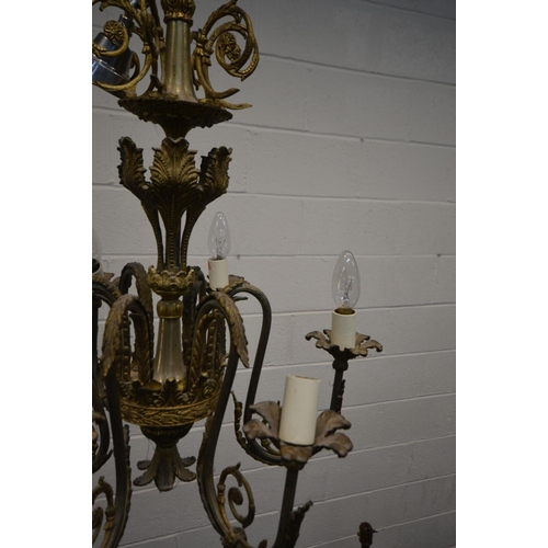 1443 - A GILT METAL SIX BRANCH FRENCH CHANDELIER, height 61cm