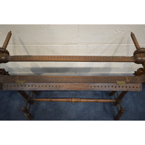 1444 - A VICTORIAN MAHOGANY EMBROIDERY FRAME, on a turned base, width 102cm x height 81cm