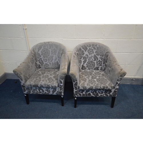 1461 - A PAIR OF FLORAL UPHOLSTERED TUB CHAIRS (faded and worn armrests)