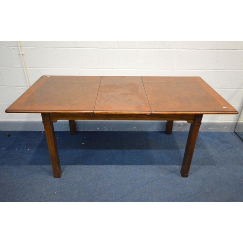 1462 - A REPRODUCTION CHERRYWOOD AND CROSSBANDED EXTENDING DINING TABLE, extended length 186cm x closed len... 