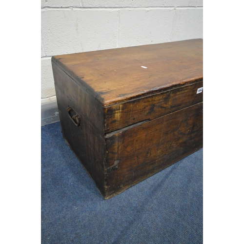 1463 - AN EARLY 20TH CENTURY CAMPHOR WOOD CHEST, brass bounded with twin iron drop handles, width 100cm x d... 