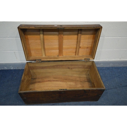 1463 - AN EARLY 20TH CENTURY CAMPHOR WOOD CHEST, brass bounded with twin iron drop handles, width 100cm x d... 