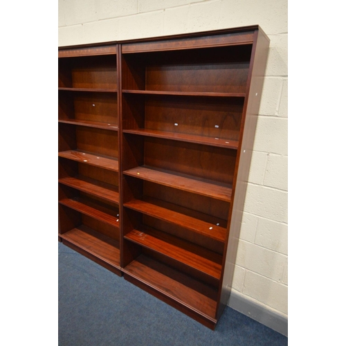 1467 - THREE BERESFORD AND HICKS MAHOGANY OPEN BOOKCASES, each with five adjustable shelves, width 91cm x d... 