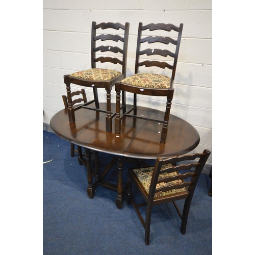 1469 - A PRIORY OAK GATE LEG TABLE, four chairs and a matching Dutch dresser, width 93cm x depth 40cm x hei... 