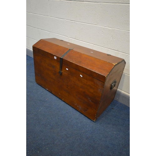 1470 - A REPRODUCTION HARDWOOD DOMED TOP TRUNK, with iron hinged and handles, width 100cm x depth 48cm x he... 