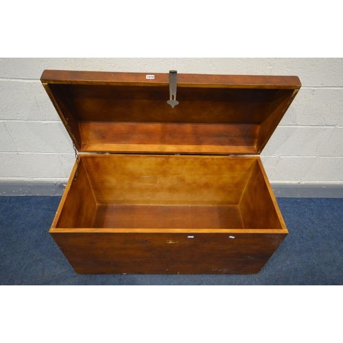 1470 - A REPRODUCTION HARDWOOD DOMED TOP TRUNK, with iron hinged and handles, width 100cm x depth 48cm x he... 