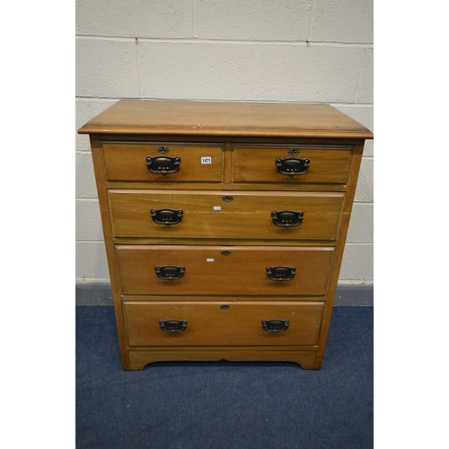 1471 - AN EDWARDIAN SATINWOOD CHEST OF TWO OVER THREE LONG DRAWERS, width 92cm x depth 47cm x height 107cm ... 