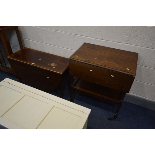 1477 - AN ART DECO WALNUT CHINA/COCKTAIL CABINET, width 99cm x depth 31cm x height 116cm, along with an oak... 