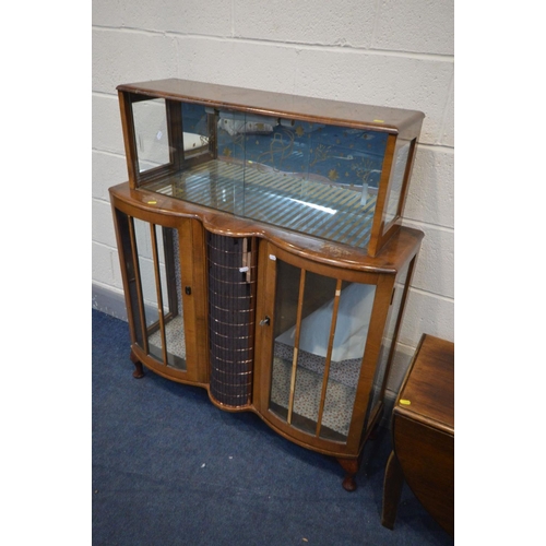 1477 - AN ART DECO WALNUT CHINA/COCKTAIL CABINET, width 99cm x depth 31cm x height 116cm, along with an oak... 