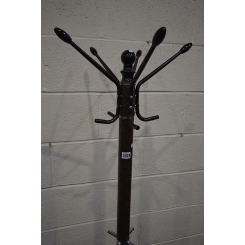 1478 - A MODERN COAT/HAT STAND on a marble base, height 170cm