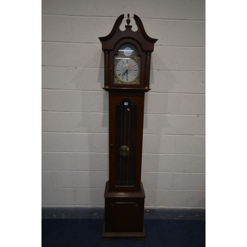 1489 - A MAHOGANY CHIMING LONGCASE CLOCK, marked to dial ECS Westminster, Germany, height 213cm (three weig... 