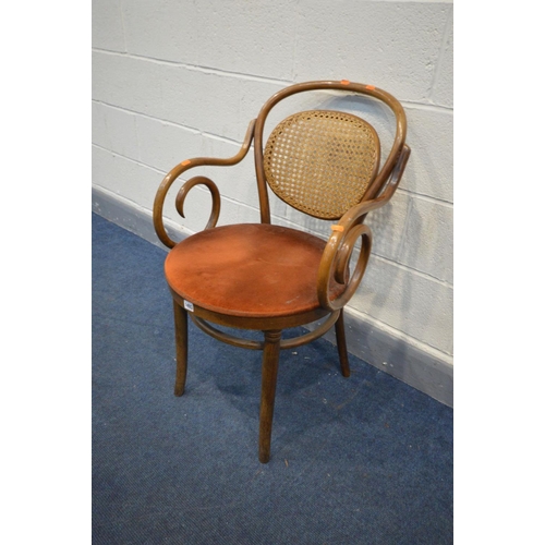 1493 - A DINETTE BEECH BENTWOOD ARMCHAIR, with bergère back