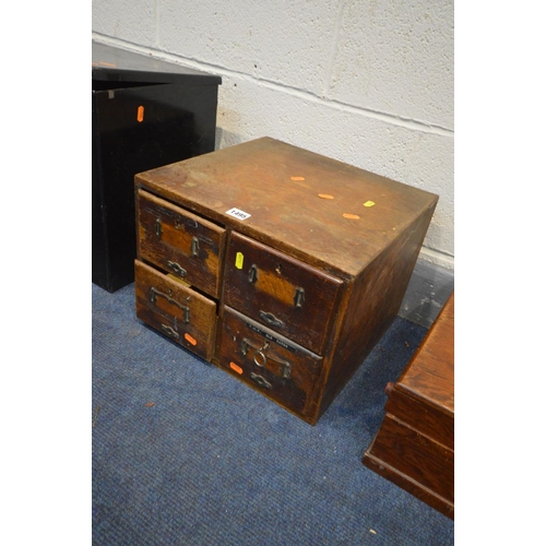 1495 - A VINTAGE OAK FOUR DRAWER INDEX CABINET, width 40cm x depth 37cm x height 29cm (Sd and faults) an oa... 