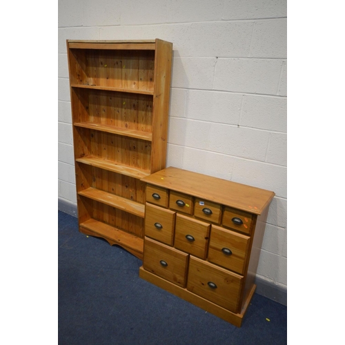 1497 - A PINE CHEST OF NINE ASSORTED DRAWERS, width 89cm x depth 41cm x height 89cm and a bespoke pine open... 