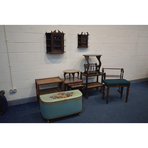 1499 - A QUANTITY OF OCCASSIONAL FURNITURE, to include a mahogany nest of three tables, two small wall disp... 