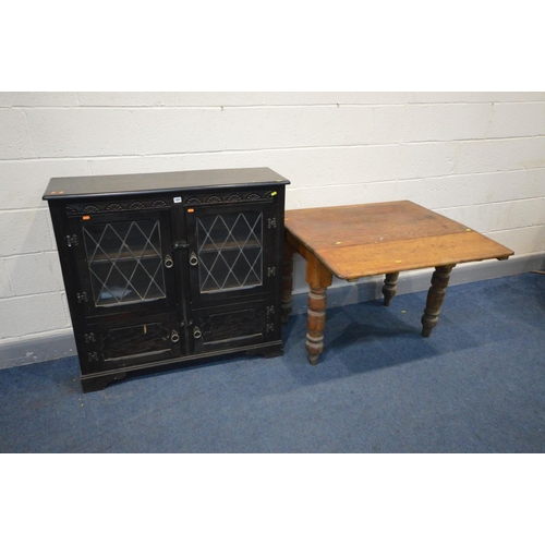 1501 - A LATE VICTORIAN PINE DROP END KITCHEN TABLE, on turned legs, open length 88cm x closed 63cm x depth... 