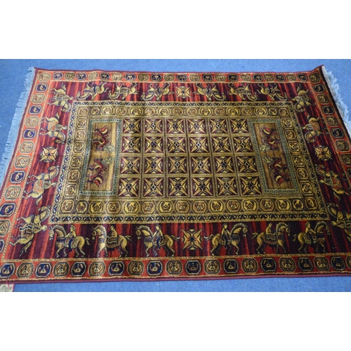 1509 - A LAHORE RED AND GOLD GROUND RUG, 198cm x 134cm