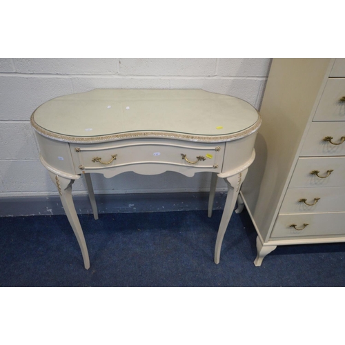 1513 - A FRENCH CREAM TWO PIECE BEDROOM SUITE, comprising a tall chest of six drawers, width 74cm x depth 4... 