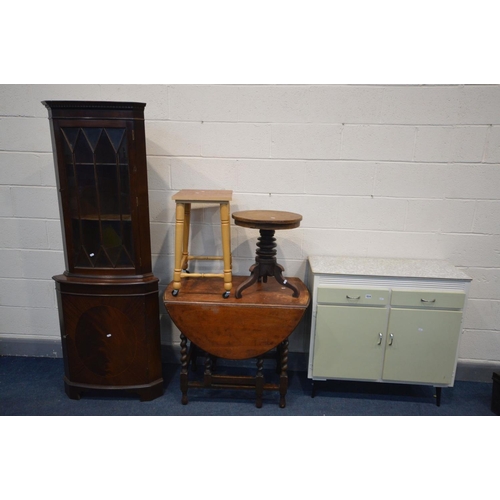 1514 - A VINTAGE TWO DOOR KITCHEN CABINET, width 92cm x depth 39cm x height 88cm, along with a Victorian ma... 