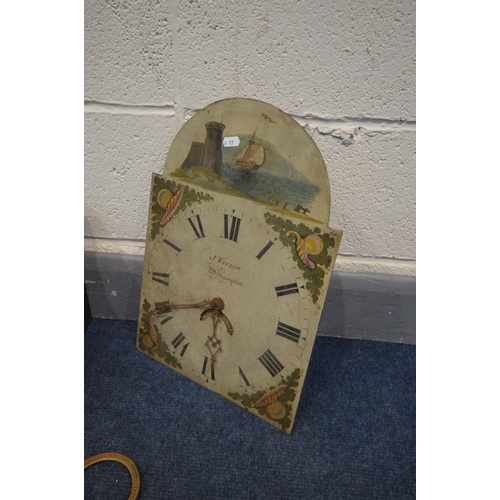 1515 - A PAINTED LONGCASE CLOCK DIAL with a 30 hour movement, marked J Tayler, Wolverhampton, and a quantit... 