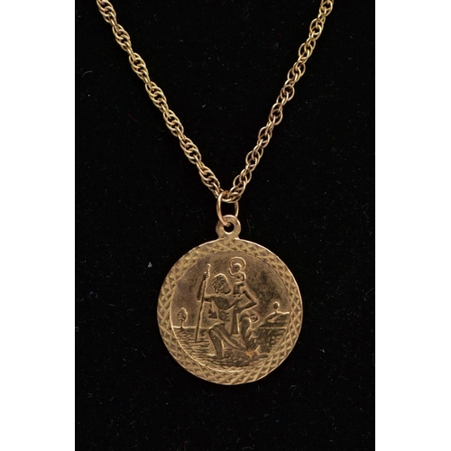 10 - A 9CT PENDANT NECKLACE, the circular St. Christopher pendant hallmarked 9ct gold Birmingham, fitted ... 