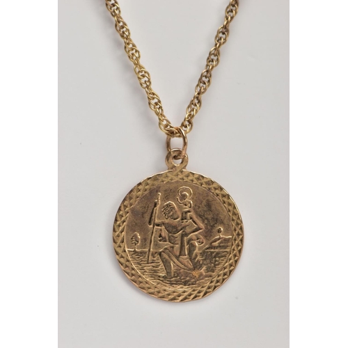 10 - A 9CT PENDANT NECKLACE, the circular St. Christopher pendant hallmarked 9ct gold Birmingham, fitted ... 