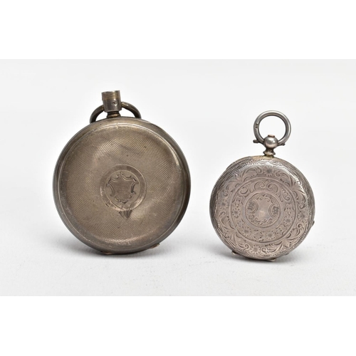 107 - TWO SILVER POCKET WATCHES, the first an a.f open face watch, white dial signed 'A.W.W Co Waltham Mas... 