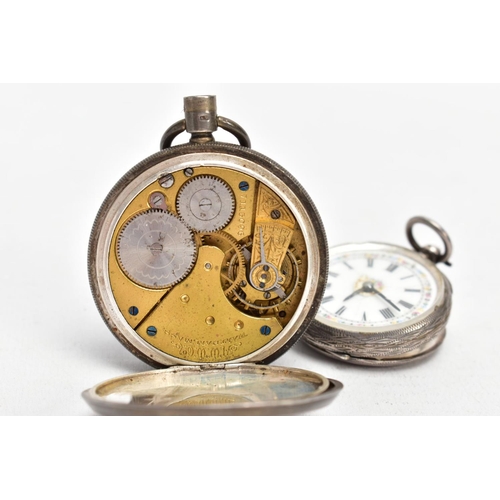 107 - TWO SILVER POCKET WATCHES, the first an a.f open face watch, white dial signed 'A.W.W Co Waltham Mas... 