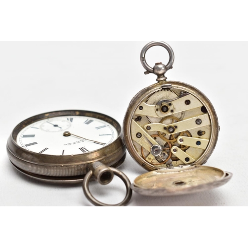 107 - TWO SILVER POCKET WATCHES, the first an a.f open face watch, white dial signed 'A.W.W Co Waltham Mas... 