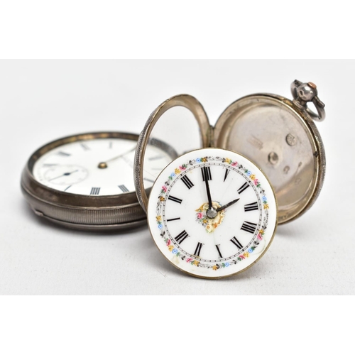 107 - TWO SILVER POCKET WATCHES, the first an a.f open face watch, white dial signed 'A.W.W Co Waltham Mas... 