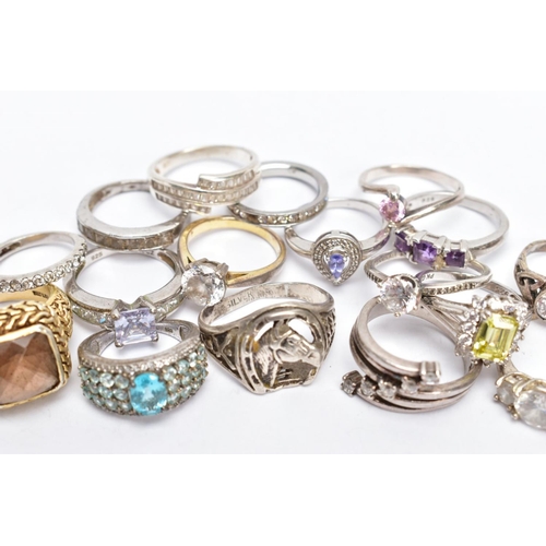 122 - A BAG OF ASSORTED WHITE METAL RINGS, seventeen rings in total to include a silver gilt gents signet ... 