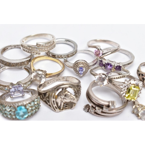 122 - A BAG OF ASSORTED WHITE METAL RINGS, seventeen rings in total to include a silver gilt gents signet ... 