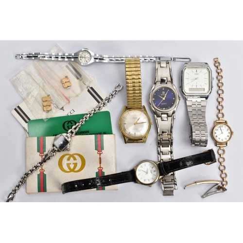 134 - SEVEN ASSORTED WRISTWATCHES, to include a gents gold-plated 'Avia' seventeen jewel wristwatch (missi... 