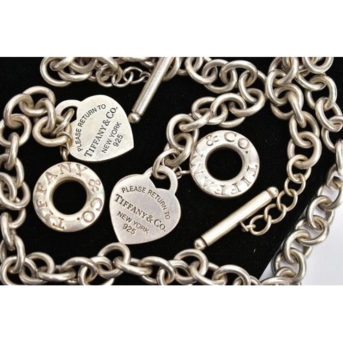 137 - A SILVER 'TIFFANY & CO' NECKLACE AND MATCHING BRACELET, a curb link design with a signed 'Tiffany & ... 