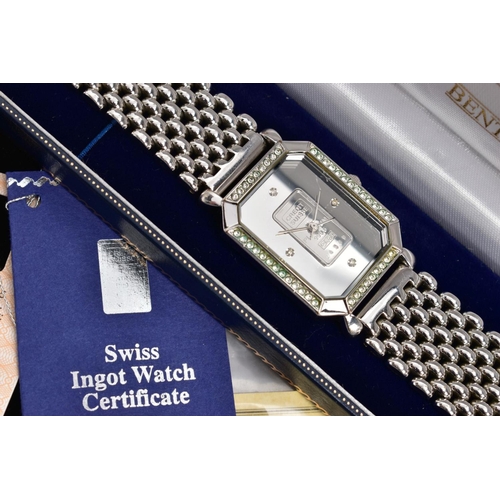 138 - A PLATINUM INGOT WRISTWATCH, designed with a rectangular dial with cut off corners, set to the dial ... 