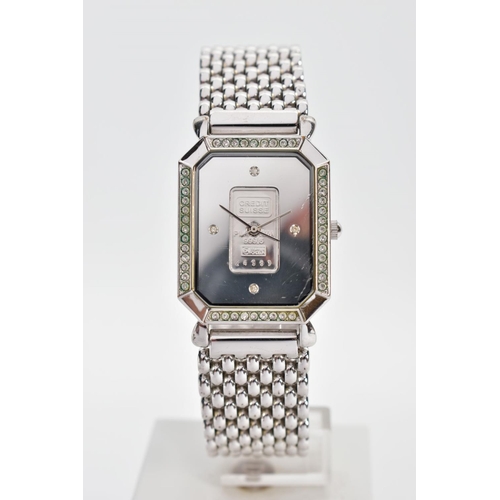 138 - A PLATINUM INGOT WRISTWATCH, designed with a rectangular dial with cut off corners, set to the dial ... 