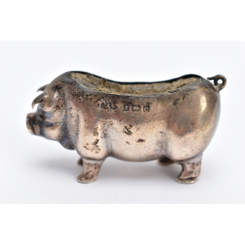 140 - AN EDWARDIAN SILVER PIN CUSHION, in the form of a standing pig, hallmarked 'Levi & Salaman' Birmingh... 